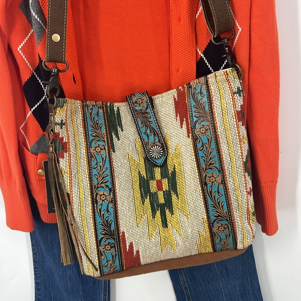 Myra Bag Beaming & Bright Hand-Tooled Bag aztec embroidered Crossbody bag